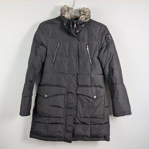 Pajar Canada Black Tory Down Puffer Long Parka Coat Fur Removable Hood Coat - M